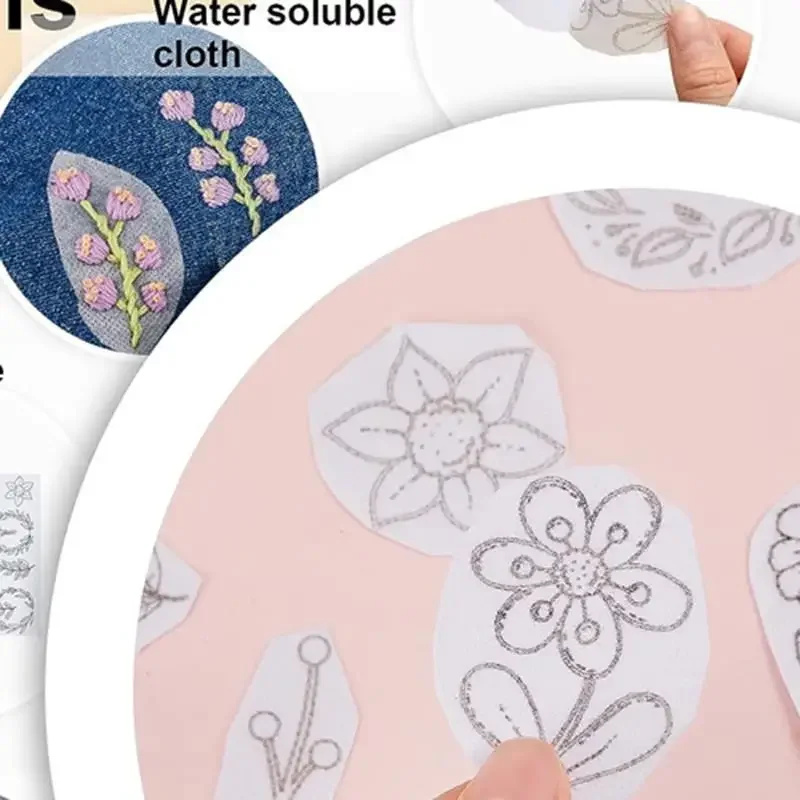 مثبت قابل للذوبان في الماء، عصا التطريز والغرز، مثبتات التطريز الورقية المسيل للدموع بأنماط الزهور