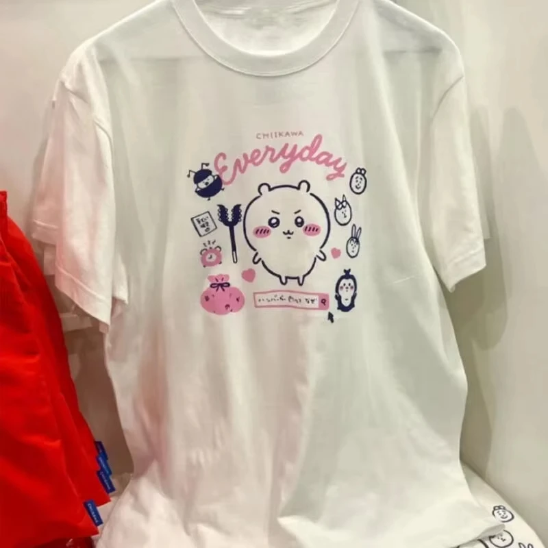 Anime Chiikawa Short Sleeves Girls Pure Cotton T-Shirt Hachiware Usagi Womens Round Neck Short Sleeve Cosplay T Shirt Gif