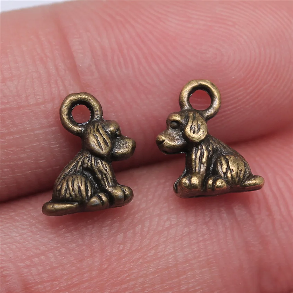20 Pieces 8mm*10mm Antique Silver Plated Double side 3D Small Cute Dog Charms For Jewelry Making Charm Wholesale
