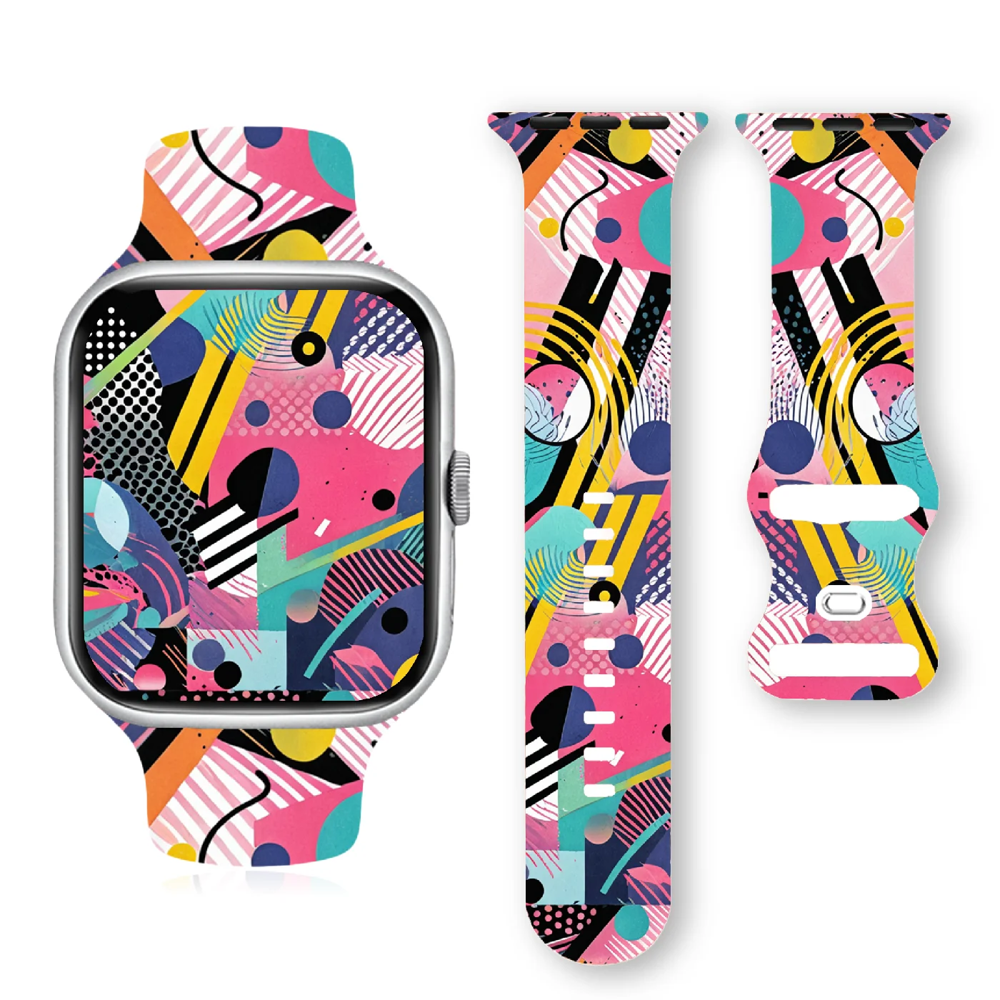 Playful Pigments Theme Soft Silicone Band for Apple Watch 9 8 7 6 5 Ultra SE Size 38 40 41 42 44 45 49mm Suitable for All iWatch