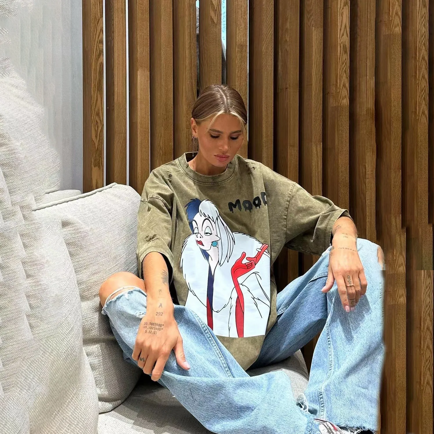 Women‘s Comics Print Short Sleeve T-Shirt, Casual Tops, Loose Style 2025, Long Tees Woman Summer