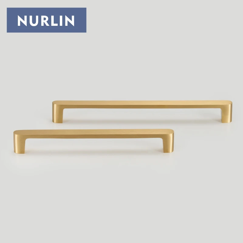 Nurlin Solid Brass Simple Style Handle  Cabinet Drawer Wardrobe Door Gold Pull Feel Comfortable 96/128/160/192 Hole Spacing