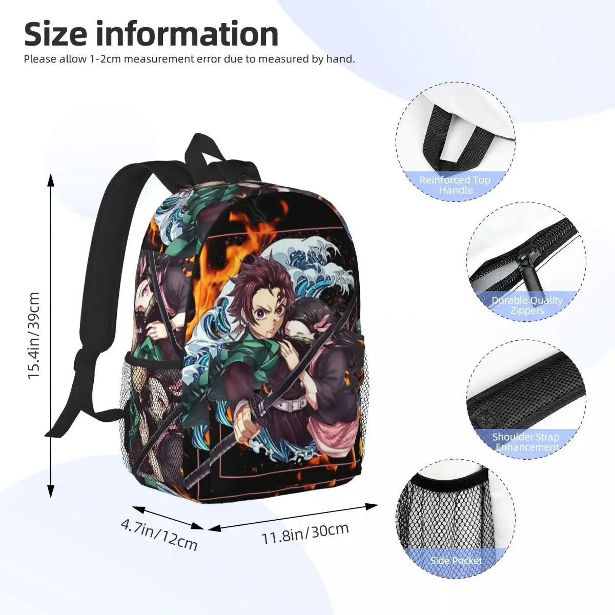 Demon Slayer - Kimetsu No Yaiba Backpack Teenager Bookbag Casual Students School Bag Laptop Rucksack Shoulder Bag Large Capacity