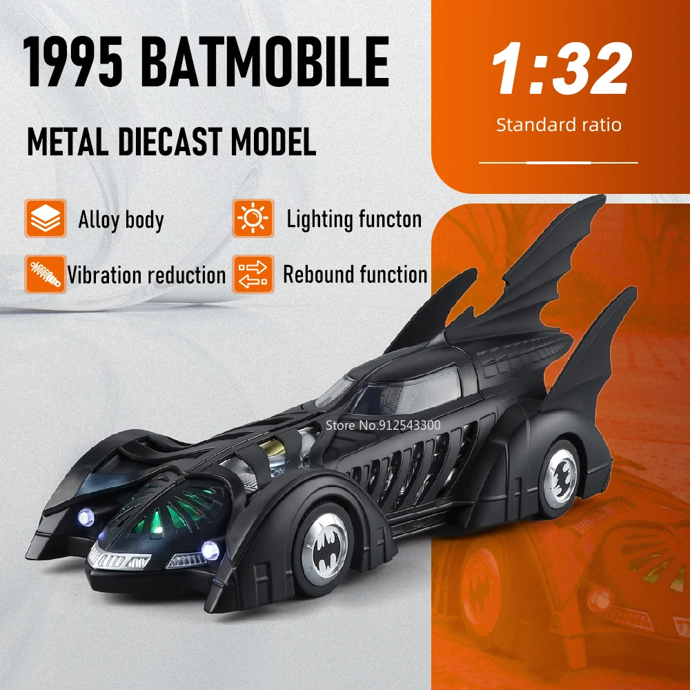 

1:32 Scale Batmobile 1995 Model Car Toy Alloy Body Sound Light Pull Back Classic Movie Vehicles Models Toys Collection Gifts