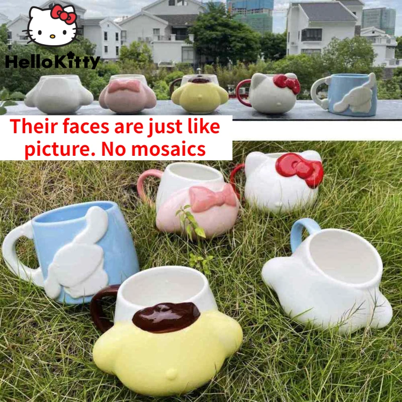 

2pcs Sanrio Creative Hello Kitty Ceramic Mug No Face My Melody Pochacco Cup Cartoon Cute 3D Relief Mug Water Cup Gift For Girls