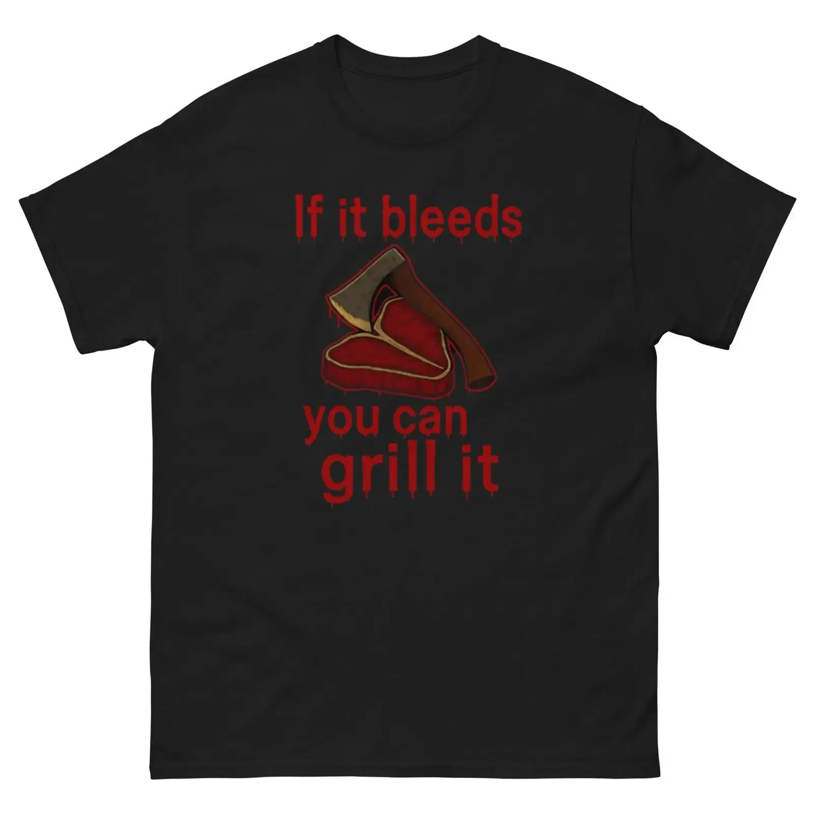 If It Bleeds You Can Grill Funny BBQ T Shirt Meat Lover Anti Vegan for Dad Father's Day Summer Party Casual vintage Washed