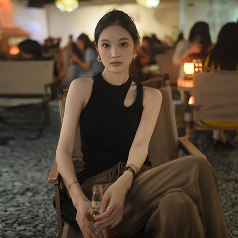 Women's Knitted Crop Top Summer Sweet Cool American Style Shoulder Strap Vest Inner Wear Suit Matching Short Length Slim Fit