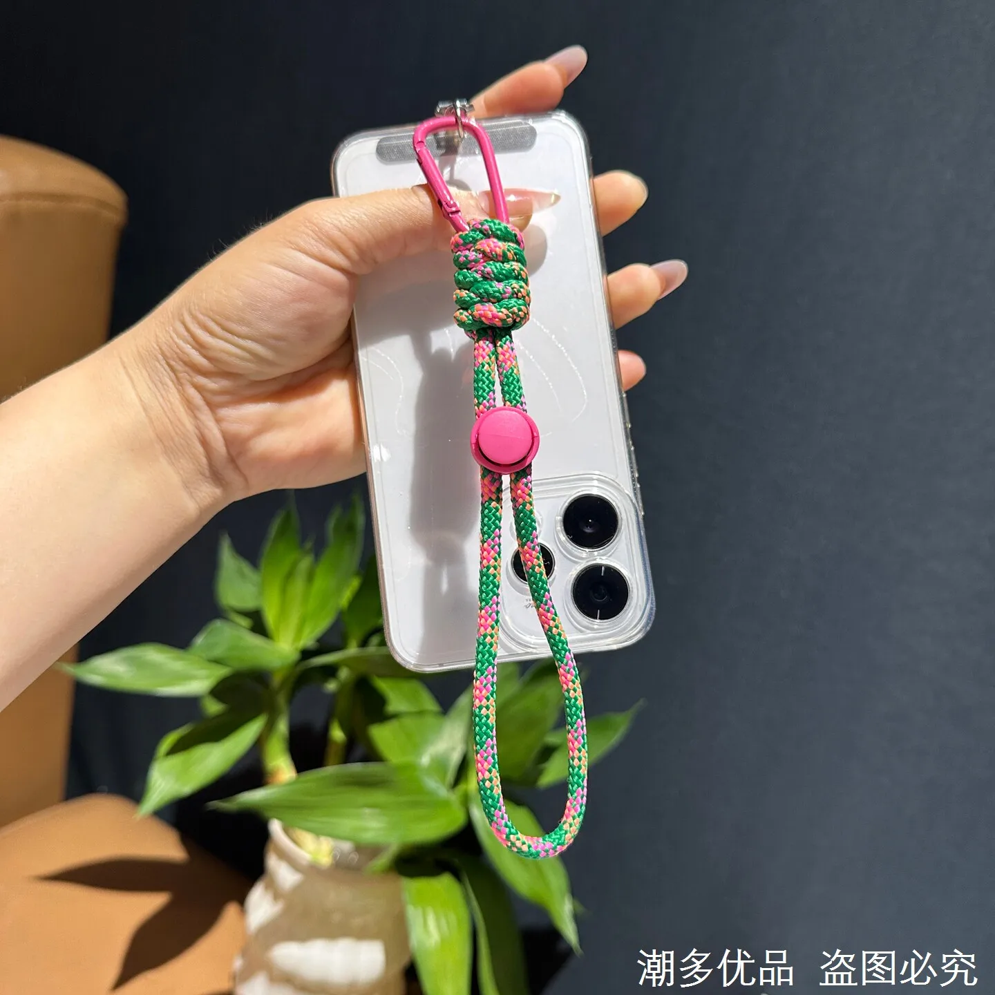 Handmade Outdoor Carabiner Mountaineering Mobile Phone Lanyard Keychain Woven Cord Multifunctional Portable Pendant