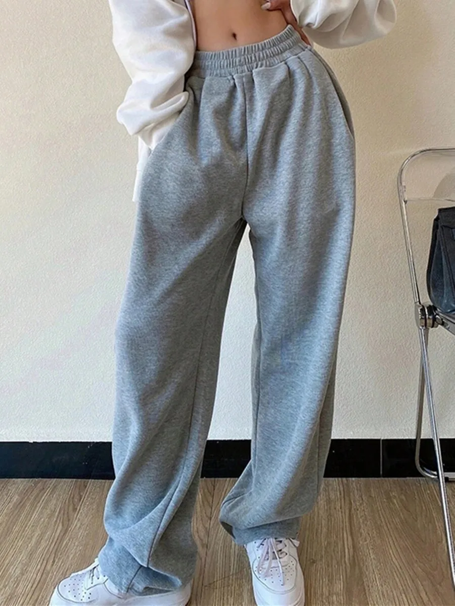 

Women's Gray Loose Fit Casual Sweatpants with Elastic Waistband