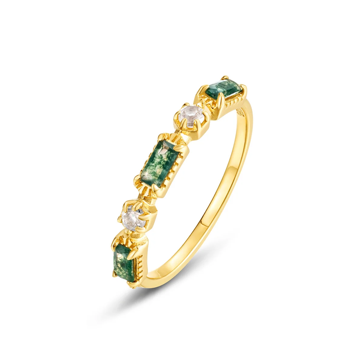 AliMoss 2*4mm 0.1ct Geometry Cut Moss Agate Wedding Half Eternity Band Rings 925 Sterling Silver Gold Plated CZ Ring for  You