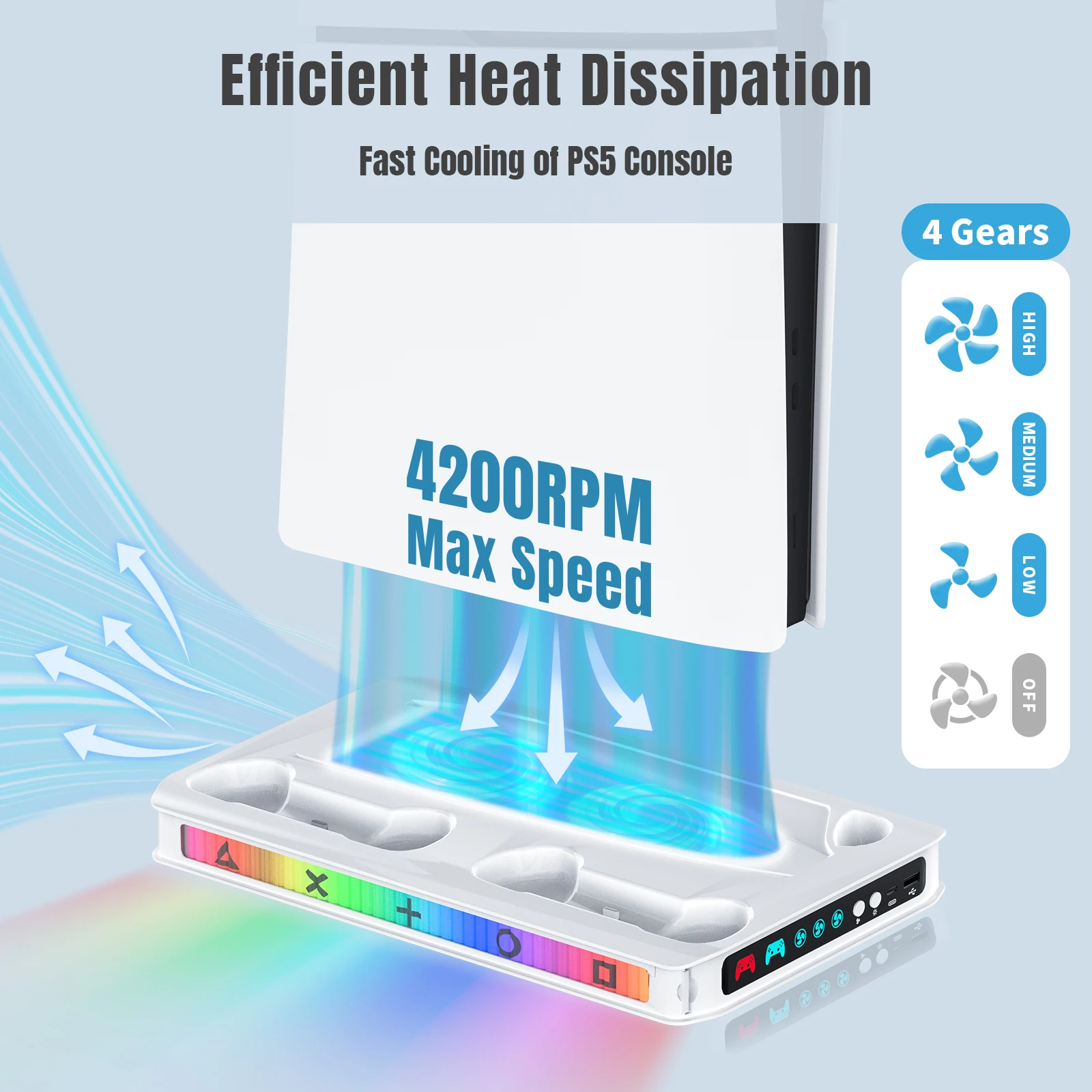 多機能冷却ゲームスタンド-sony-ps5-slim-ps5-pro-コンソールサポートベースホルダークーラーファン-rgb-ゲームアクセサリー