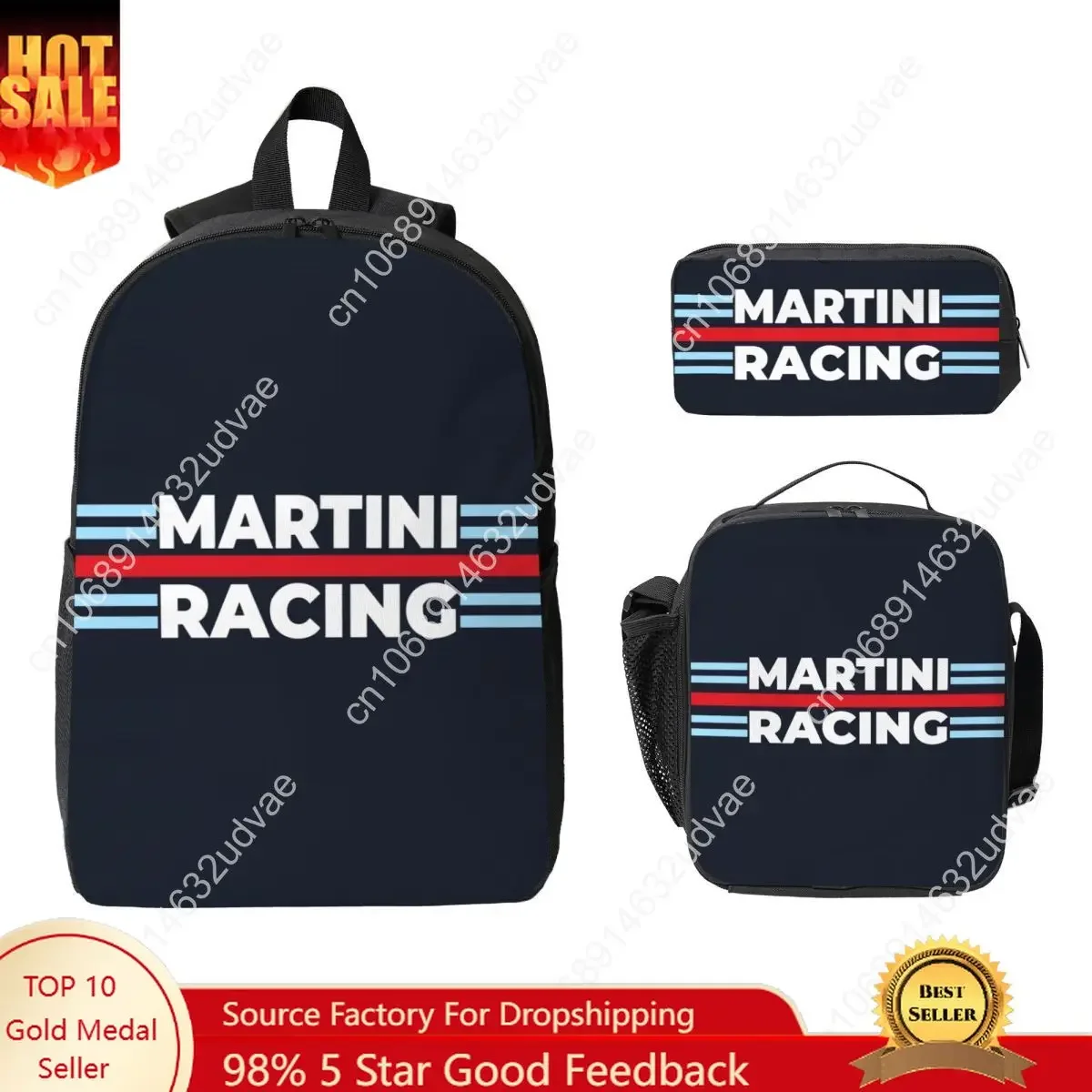 Martini Racing Backpack Student Boys Girls BookBag School Bag Computer Shoulder Bags 3ps Insulated Lunch Bag Pencil Case