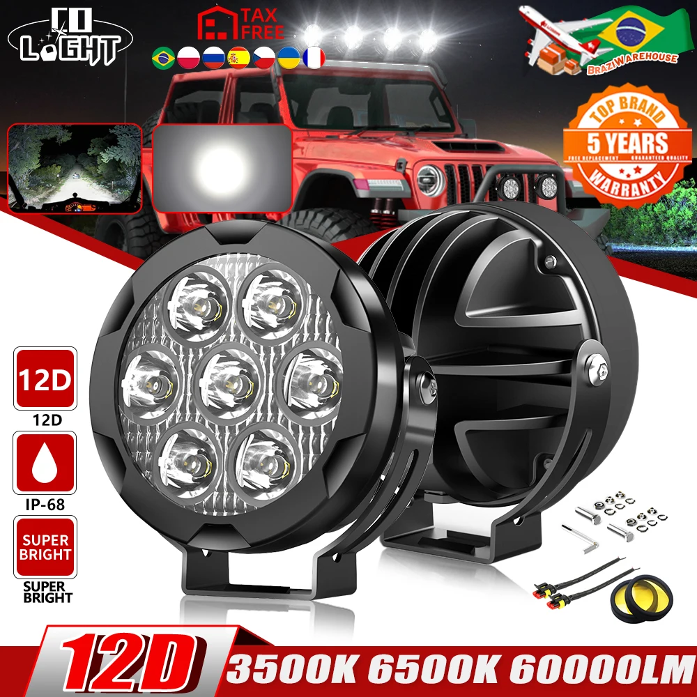 

CO LIGHT 5 Inch Led Work Light Bar 12V 24V 60000LM 3500K 6500K For Car Fog Lamp 4x4 Off Road Motorcycle Tractors Driving Lights