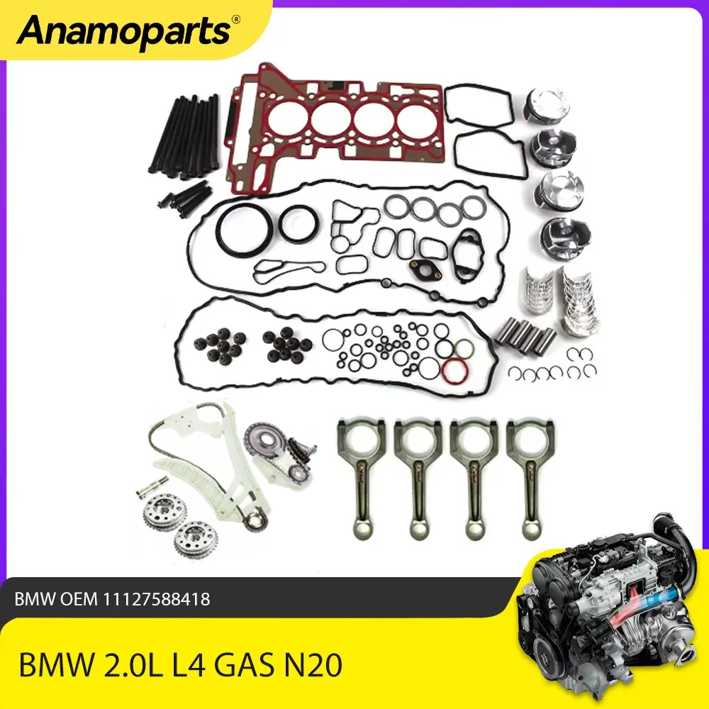 Engine Parts Rebuild Gasket Set Piston Timing Chain Kit VVT Fit 2.0 L N20 N26 For BMW Z4 X1 X3 328i 428i 320i 228i 2.0L L4 GAS