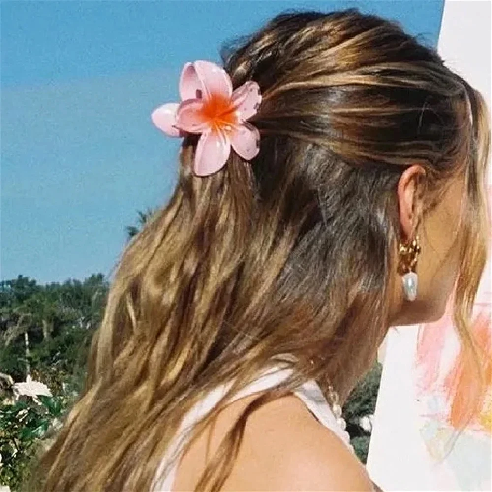 1/2 pçs gradiente colorido flor acrílico garras de cabelo clipe feminino meninas doce grampos praia estilo havaiano acessórios para o cabelo