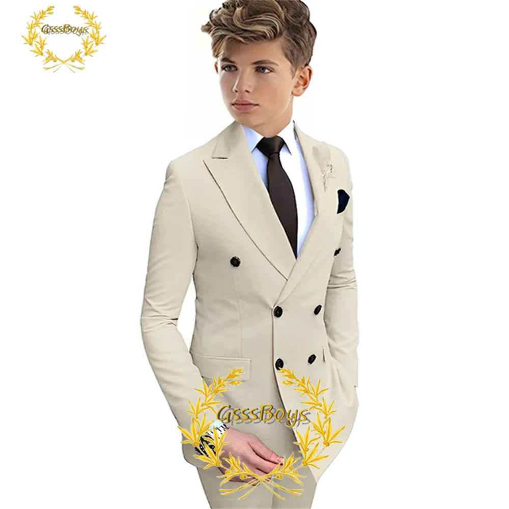 Lavender Boys Suit 2 Piece Double Breasted Jacket Pants Kids Wedding Tuxedo Formal Party Clothes 2-16 Years Old Outfit