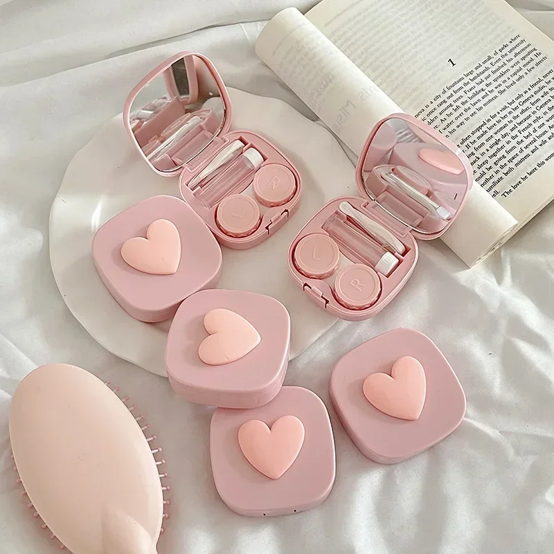 Heart Contact Lens Case with Mirror Mini Lovely Eyes Care Contact Lenses Container Box Travel Kits Eyewear Accessories Organizer