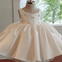 Baby Girl Princess Sleeveless Dress Toddler Child Bow Ruffled Ball Gown Elegant Birthday Party Wedding Summer Baby Clothes 1-14Y