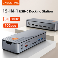CABLETIME 15 in 1 USB C Docking Station 8K Dock C Hub to HDMI USB 3.2 1000Mbps PD100W 10Gbps M.2 SSD for Dell Laptop Mac Pro
