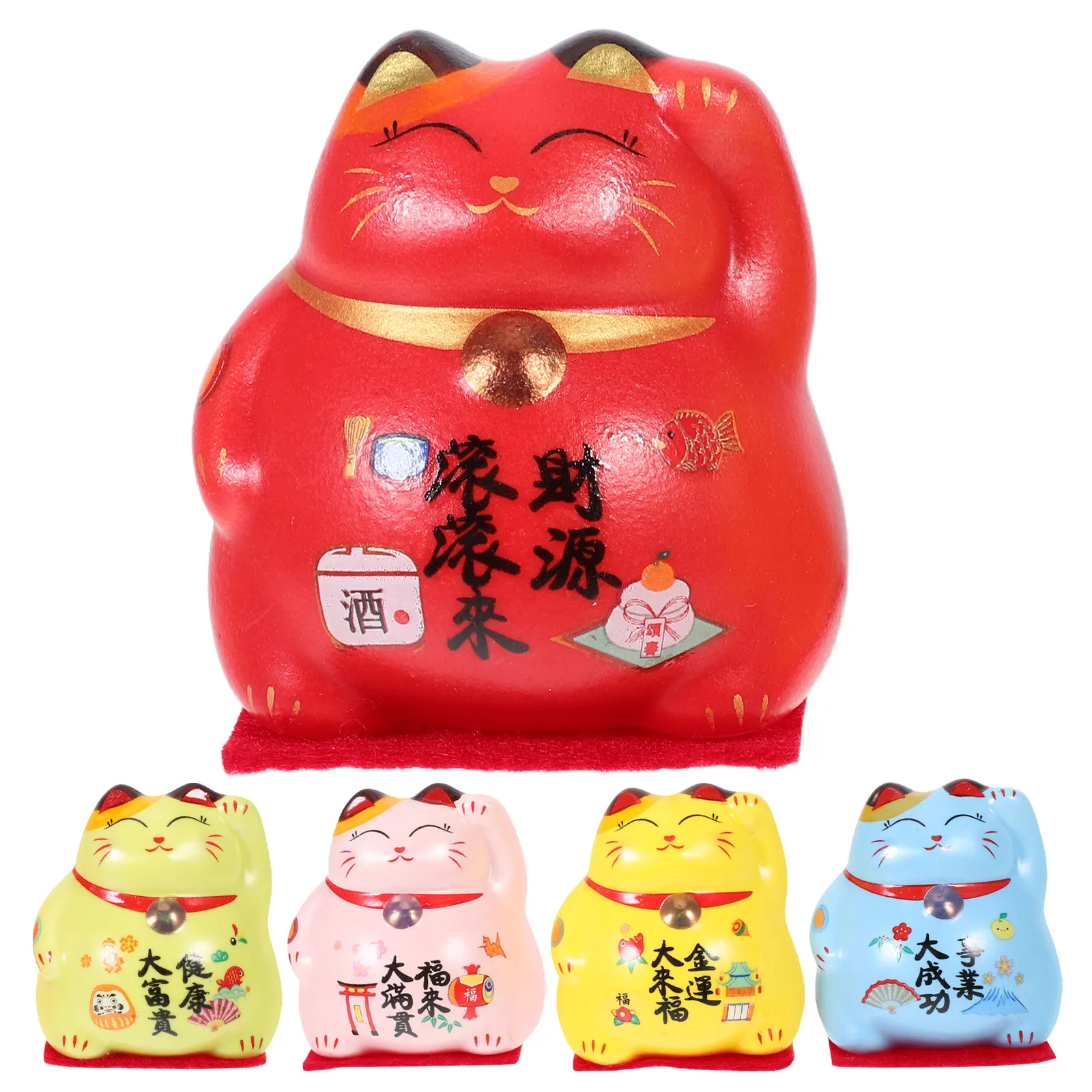 5Pcs Ceramic Mini Cat Sculptures Beckoning Pose for Desk Bookshelf Car Interior Home Decor Small Lucky Statues Japanese Feng