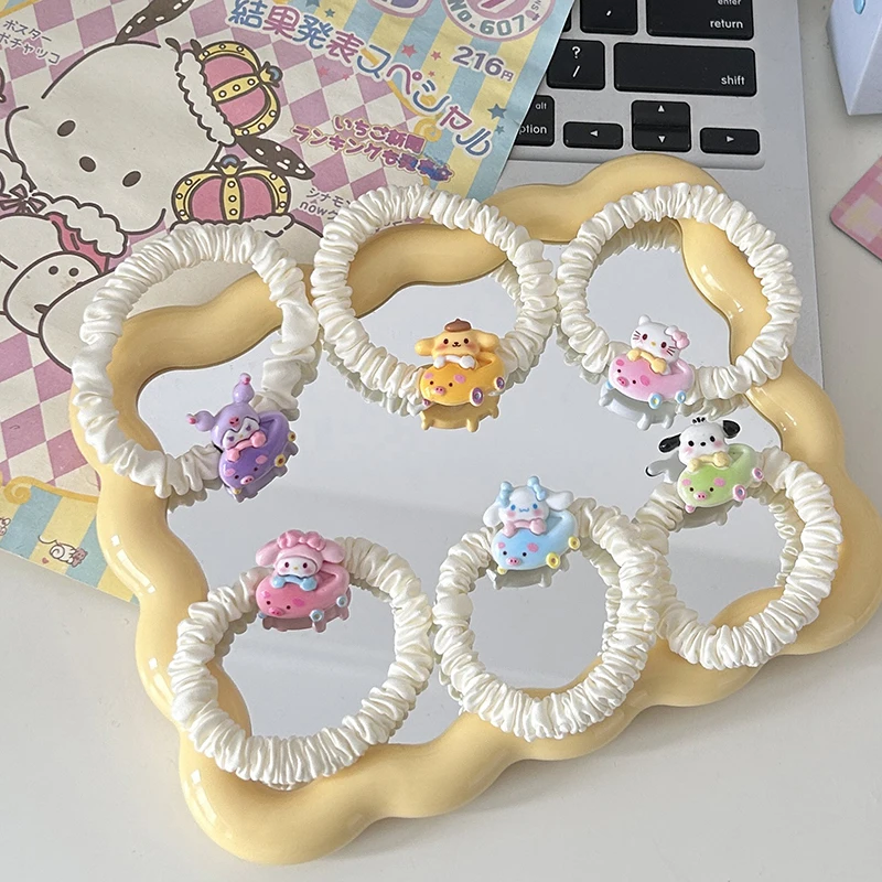 Aksesori rambut kartun Anime Scrunchie lucu Hello Kitty My Melody Kuromi tali rambut untuk anak perempuan hiasan kepala