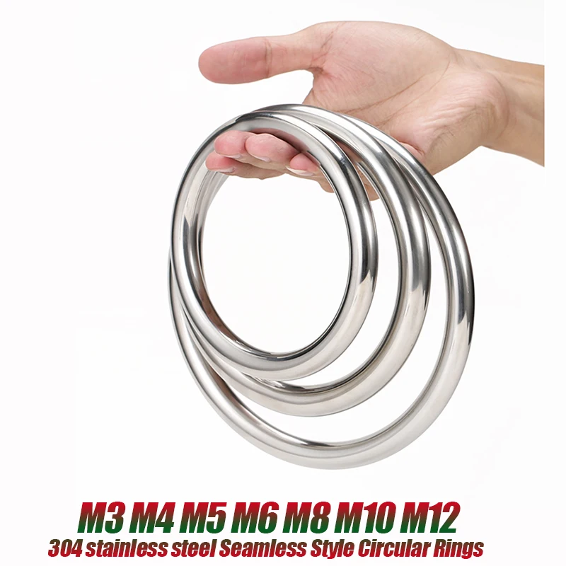 

1pcs M3-M12 Heavy Duty Seamless O-Ring Smooth Solid O Ring For Rigging Marine Boat Hammock Yoga Hanging Ring 304 Stainless Steel