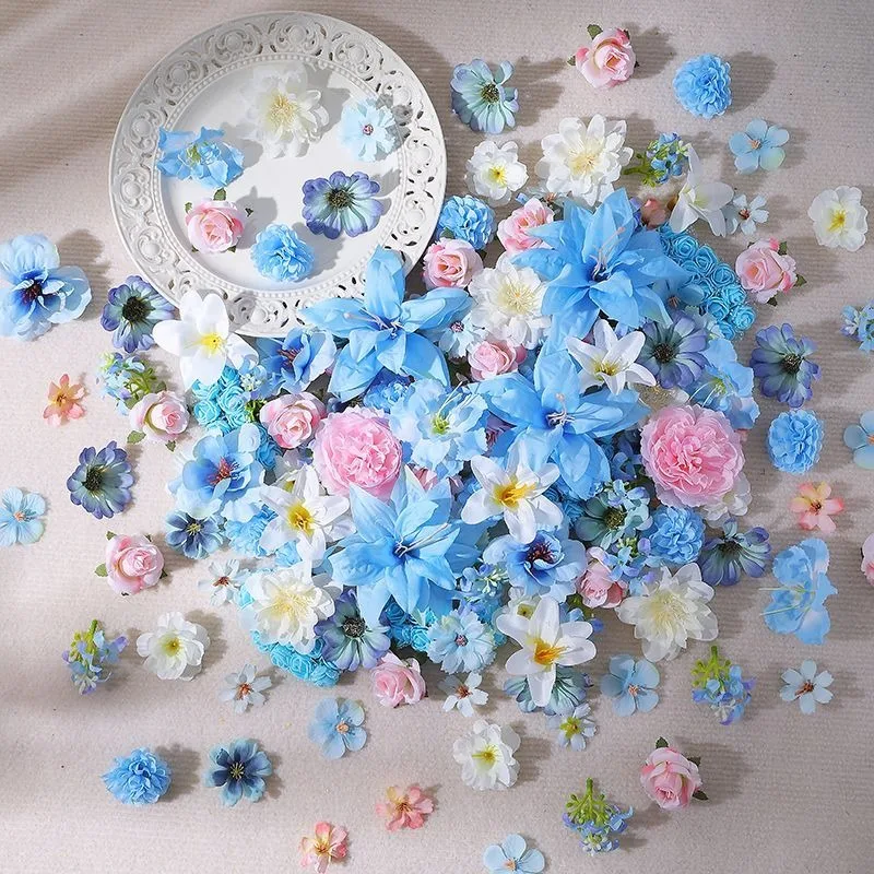 21/52 Stück blaue künstliche Blumenköpfe aus Seide, künstliche Blumen für Zuhause, Raumdekoration, Hochzeit, Dekoration, Basteln, Geschenke, Zubehör – Detail 5