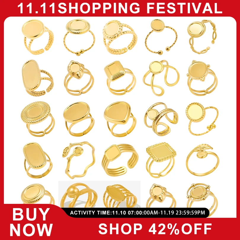 Anillo chapado en oro de acero inoxidable, joyería Retro de 5 piezas, arco geométrico Irregular, elipse, gota de agua, taladro de piedra artesanal, sin decoloración