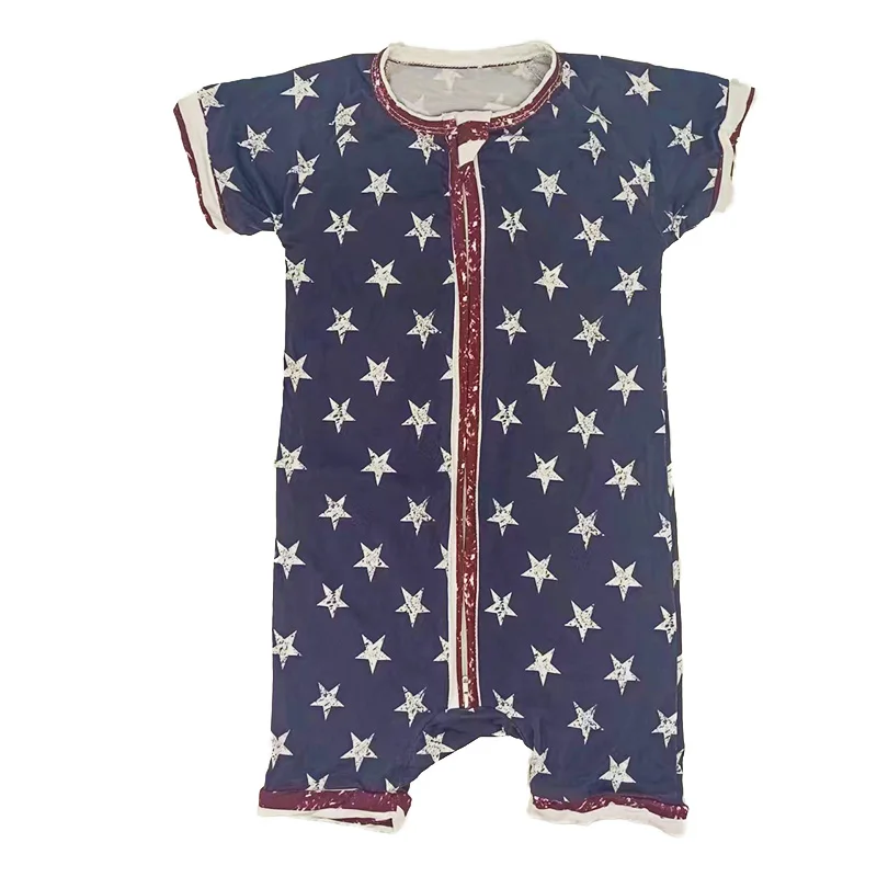 

5- Star Romper Baby Shortie Boys And Girls Romper Two-Tone Sleeve Bamboo Fiber Double Zipper Oniesie Clothes