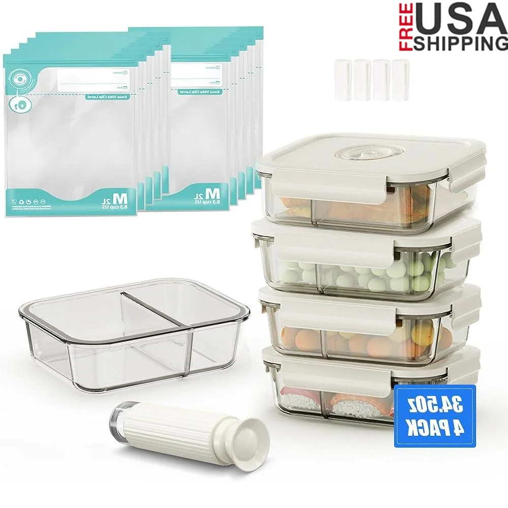

19 PCS Handheld Vacuum Sealer with Borosilicate Glass Containers Reusable Bags Food Storage and Meal Prep