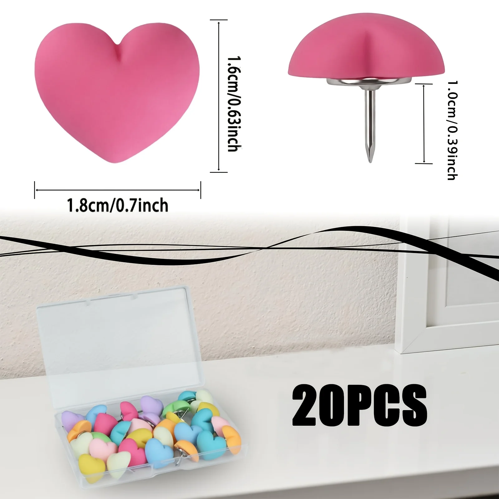 Heart-Shaped Push Pins/Multicolor/Color-Coded Decorative Pushers/Suitable for Bulletin Boards, Photos, Calendars, Office, School