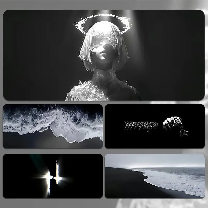 Gothic Style Dark Angel Waves Rubber Mouse Pad Gaming Large Small Laptop Deskmat Keyboard Mat Stitched Edge Non-Slip Desk Pad
