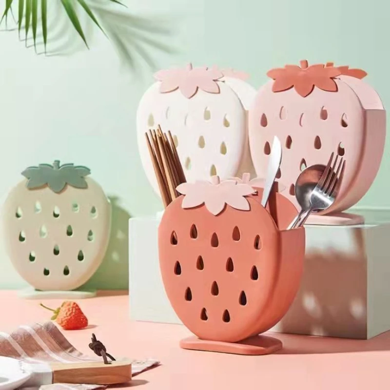 Creative Strawberry Chopsticks Holder Rack Forks Knife Spoon Cutlery Storage Drainer Shelf for Kitchen Organizer Accessories