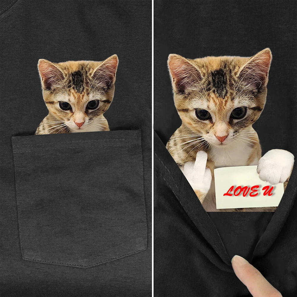 CLOOCL Tiere Baumwolle T-shirts Tiger Katze Doppel Mittelfinger Tasche T-Shirt Erwachsene Teenager Sommer Kurzarm Shirts Tops