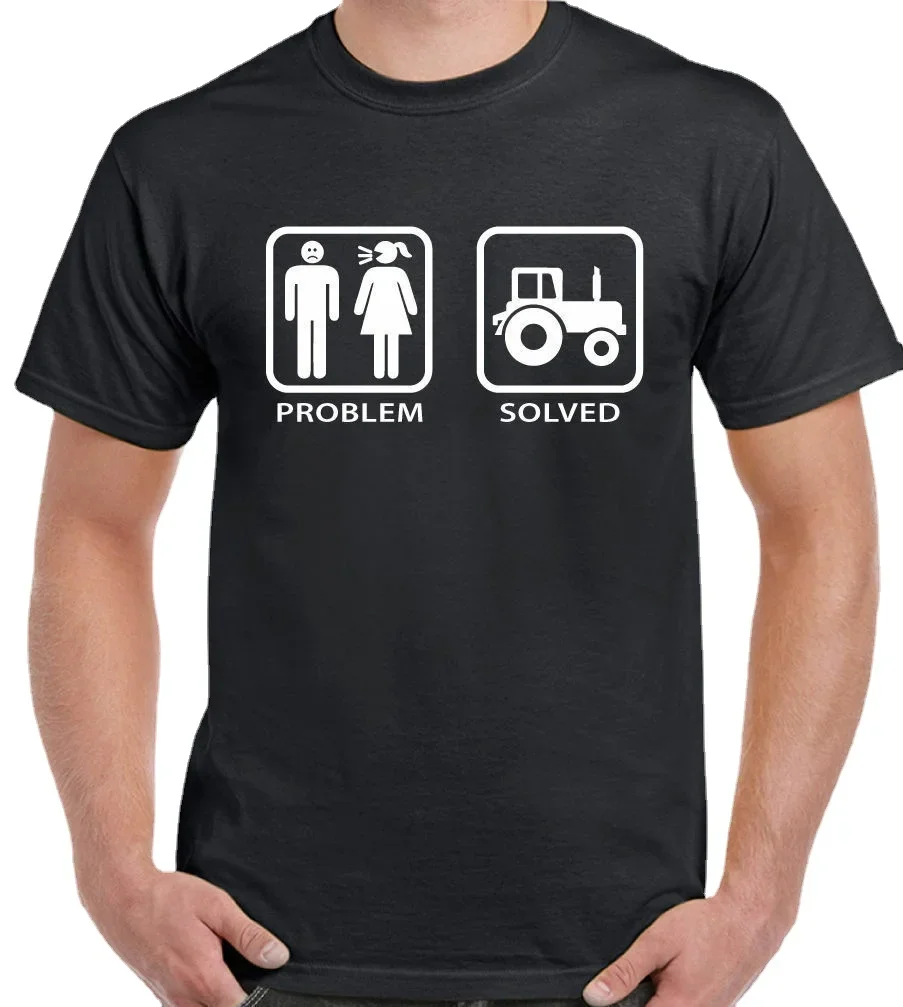 

Problem Solved-Funny Farming Farmer Tractor T-Shirt Summer Cotton Short Sleeve O-Neck Men's T Shirt New S-3XL