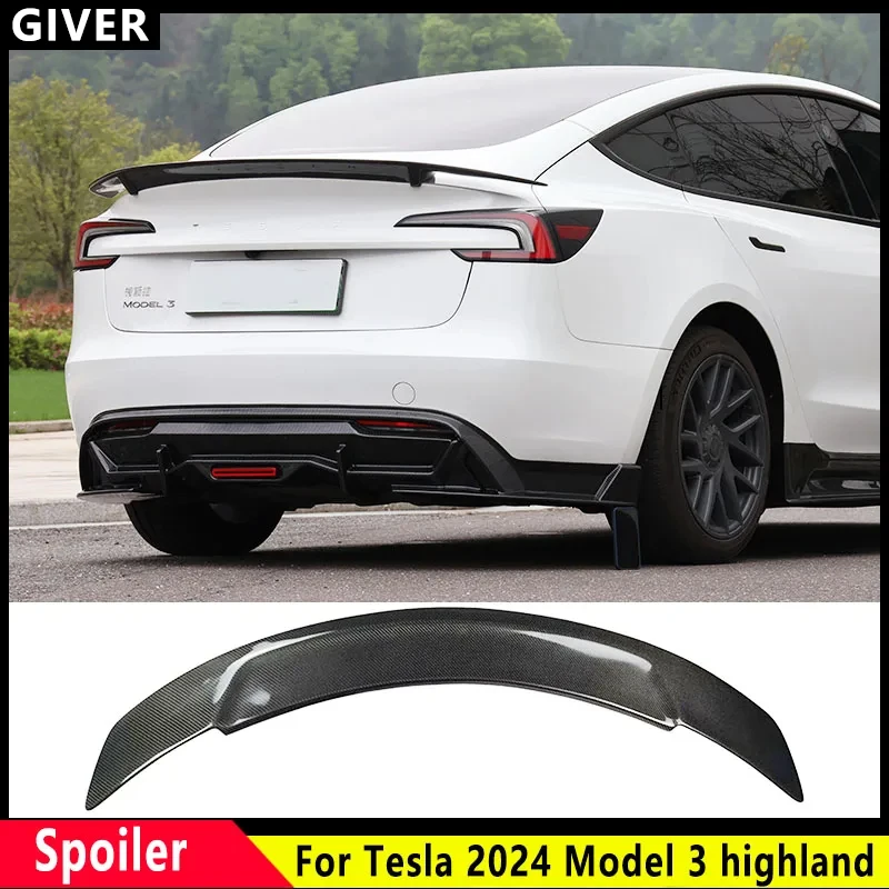 

For Tesla 2024 Model 3 highland True Carbon fiber Trunk Lid GT Spoiler Wing Tailgate Flap Trim Decklid Sports Spoiler Accessorie