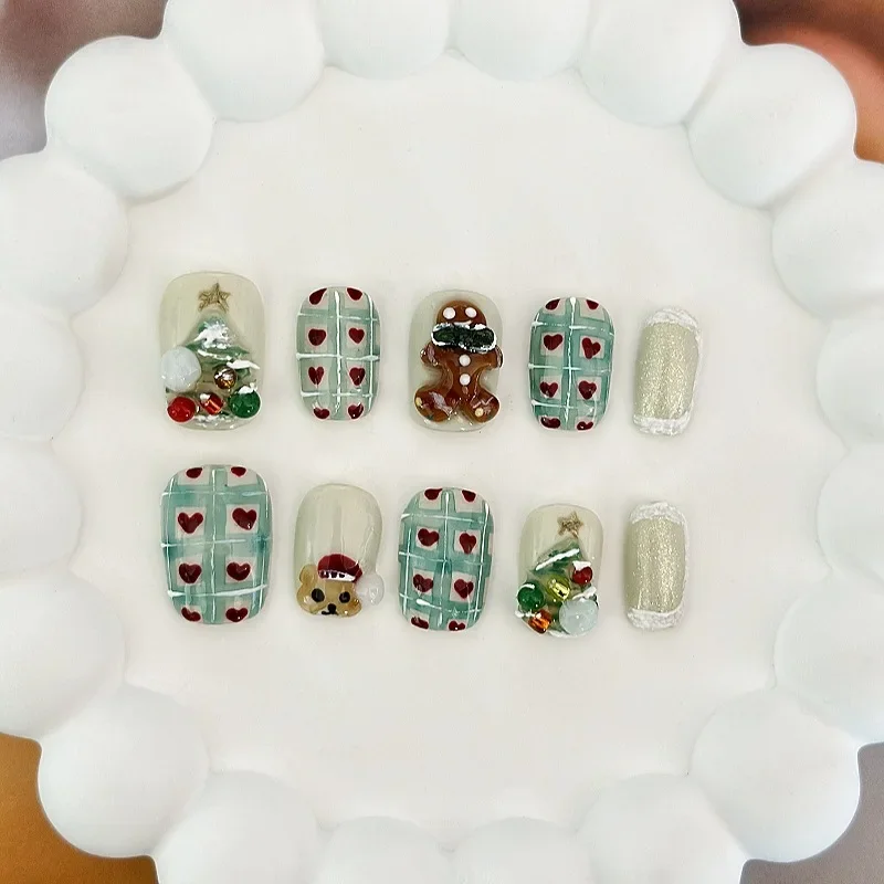 New Year And Christmas Hand Paint Snowflake Fake Nail Temperament  Appear White False Nail Paste Pure Hand-maded Nail Decoration