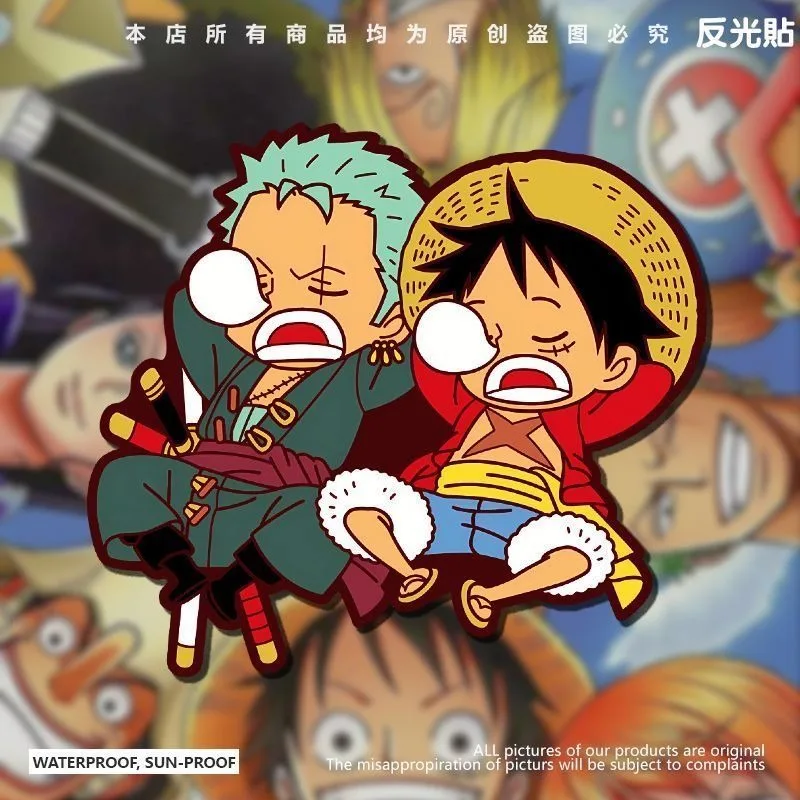 Anime One Piece Luffy Zoro Cartoon Creative Stickers Cute Fashion Car Motorcycle Waterproof Reflective Stickers Car Decoration