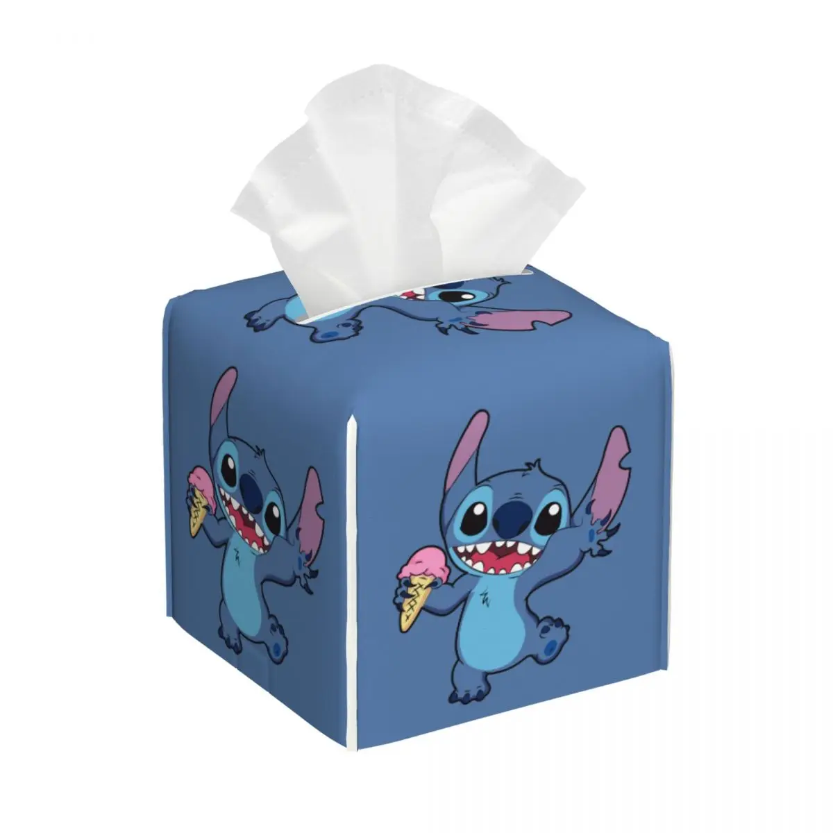 Custom Little Monster Stitch Tissue Box Cover PU Leather Square Cute Cartoon Facial Tissue Box Holder for Bathroom Toilet