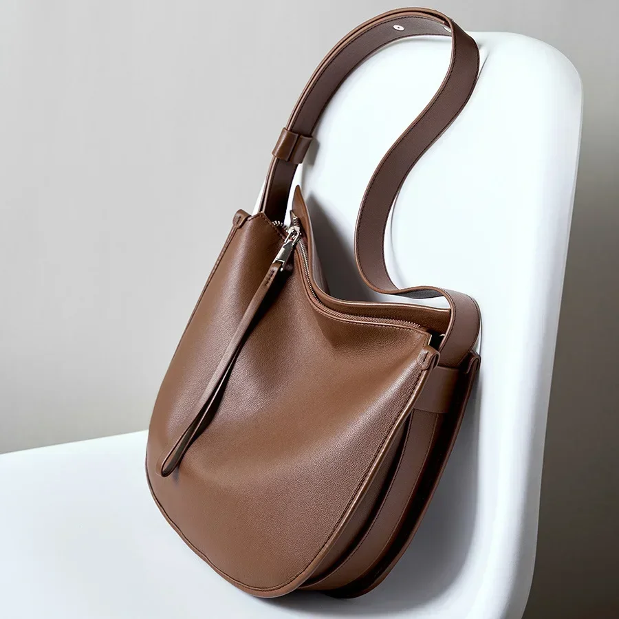 

Women Saddle Bag 2024 New High Quality Genuine Leather Female Large Shoulder Bags Simple Crossbody Bag Women Commute Handbags