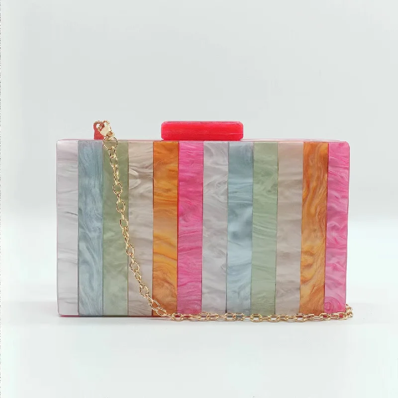 

Evening Bag Crossbody Fashion Patchwork Chain Summer Beach Clutch Shoulder Acrylic Luxury Designer Original Bags Women's Wallets