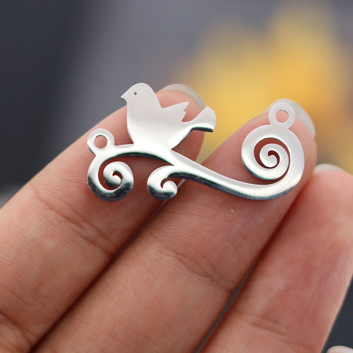 3 szt. Podwójne pętle ze stali nierdzewnej piękny ptak na gałęzi Charms wisiorek DIY komponenty do biżuterii złącze do naszyjnika bransoletka — zdjęcie 7