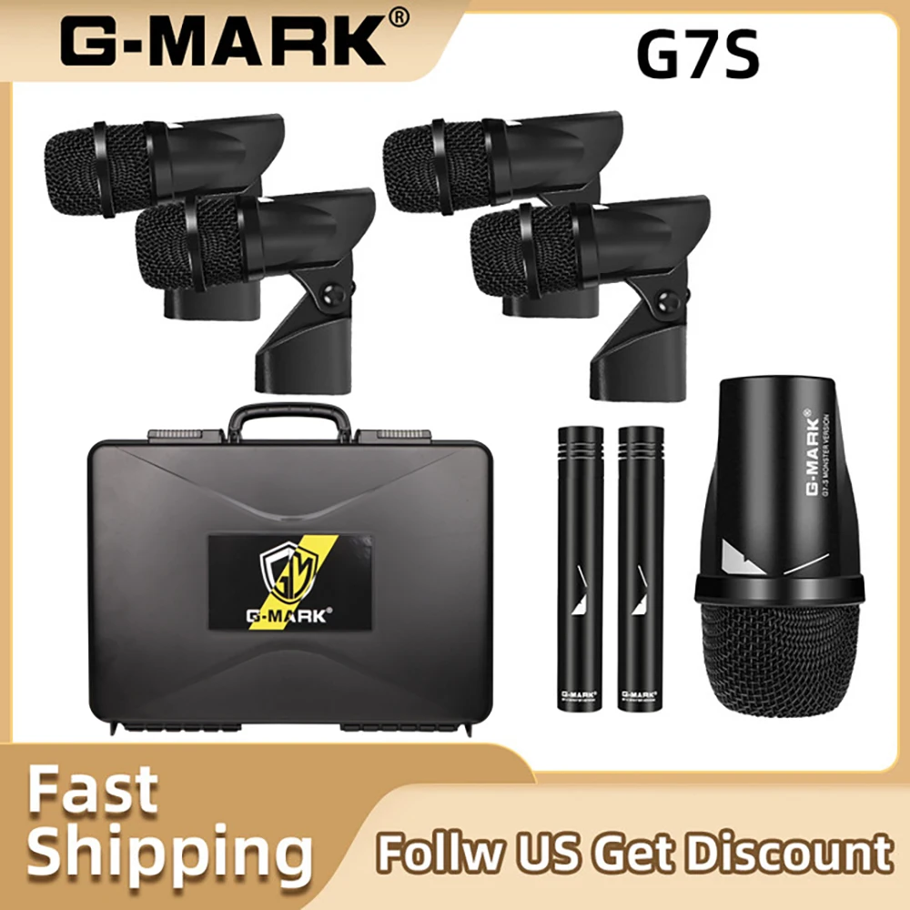 

G-MARK G7S 7-Piece Drum Microphone Kit Musical Instruments Mic For Band Bass Percussion Drums/Snare, and Cymbal Microphone Kits