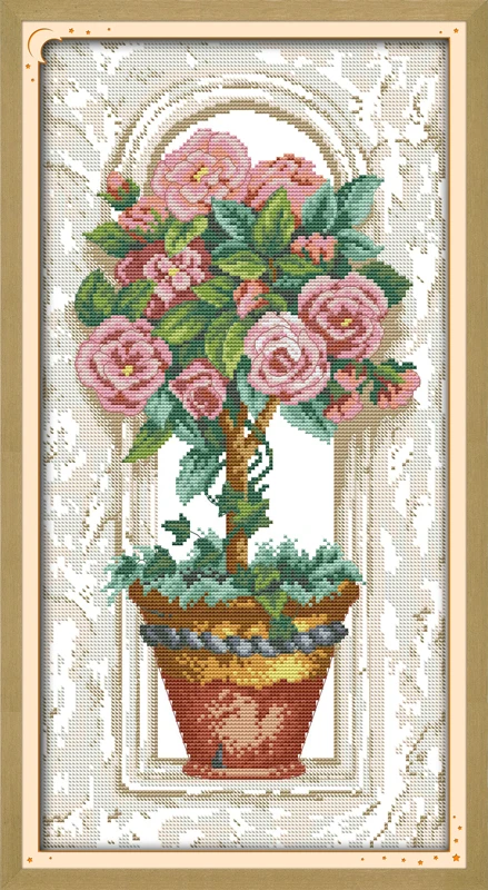 Cross-stitch Complete Set Roses On The Windowsill Pattern Stamped Printed Counted Unprinted Cloth DMC Needlework Home Decor