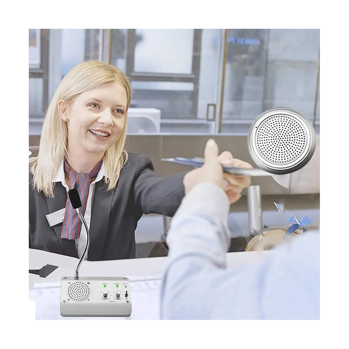 Window Speaker System, Dual Way Window Microphone Intercom Speaker, Intercom System for Business, Office, School EU Plug