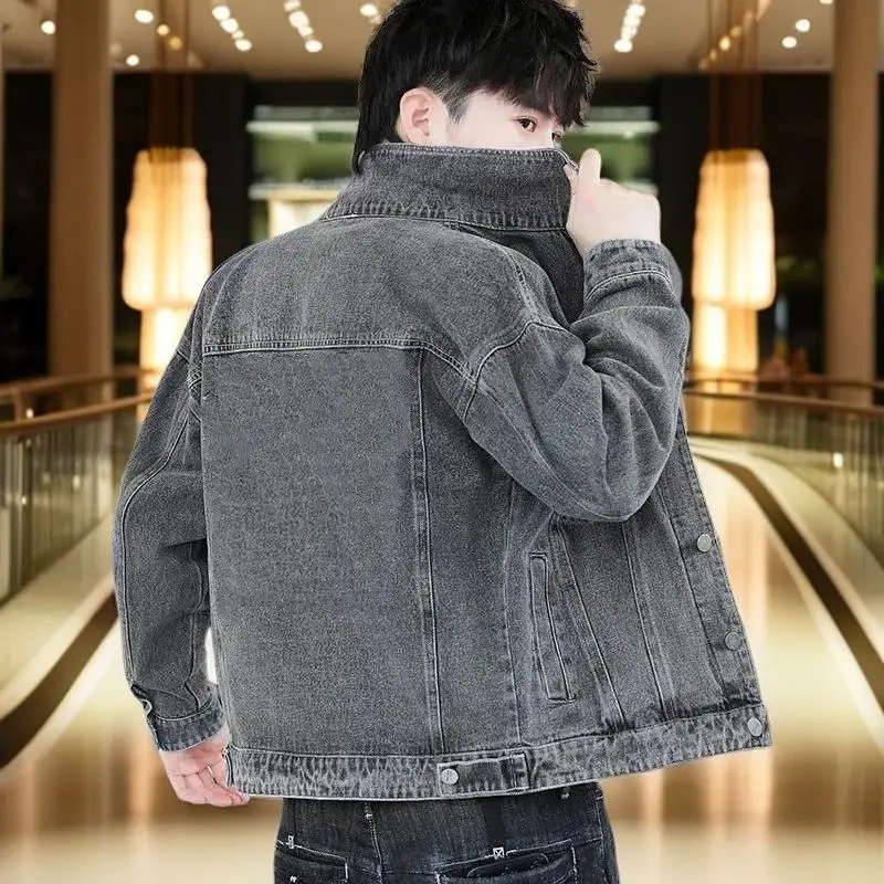 High-end Denim Clothes High-grade Middle-aged Spring Autumn Black and Gray Black Denim Men Cowboy Designer Jean Jacket Men
