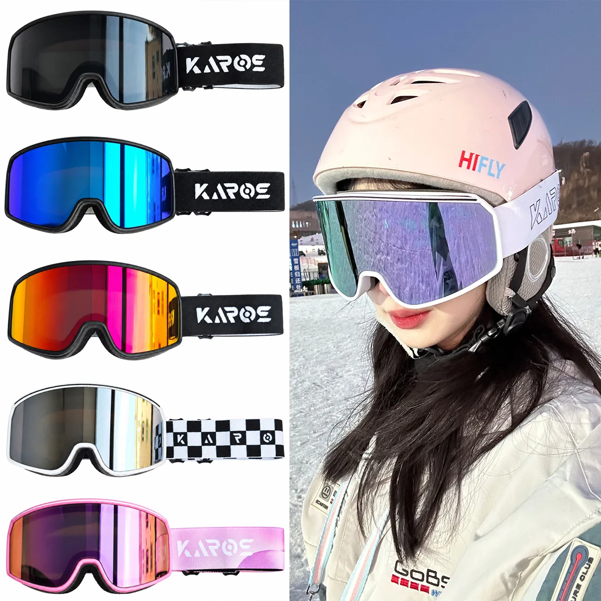 Big Ski Snowboard Goggles Women Men Skiing Eyewear Mask UV 400 Snow Protection Over Glasses Adult Double Anti-Fog Cylindrical