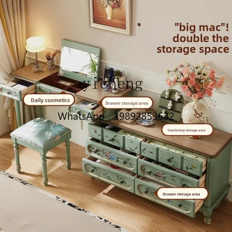 

W5.14 bedroom solid wood retro painted makeup table bedside storage locker