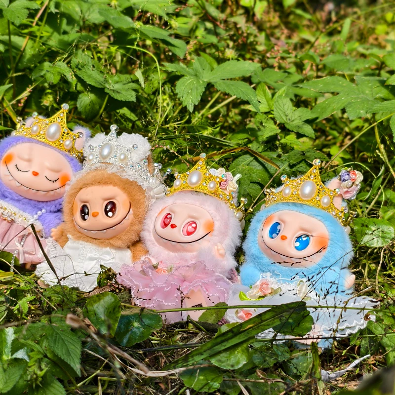 Muñecas Labubu Idol de 17cm, tocado de corona Retro, vestido de Boda de princesa reina, Sudadera con capucha bonita de Corea Kpop Exo, accesorios para muñecas de peluche