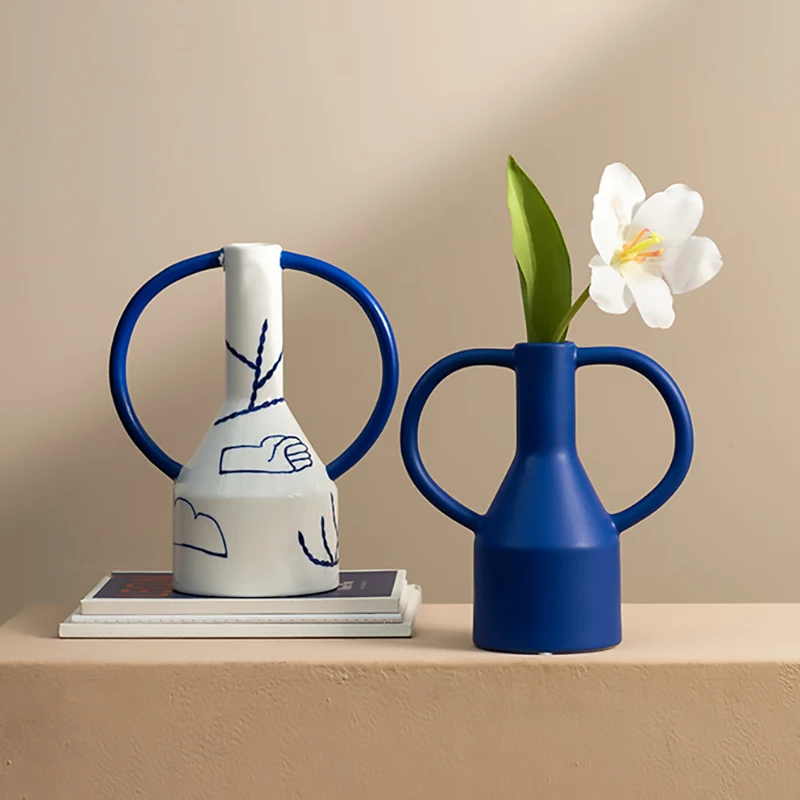 

Nordic Ins Ceramic Vase Klein Blue Vases Decorative Terrarium Home Decoration Living Room Flower Arrangement Flower Pot